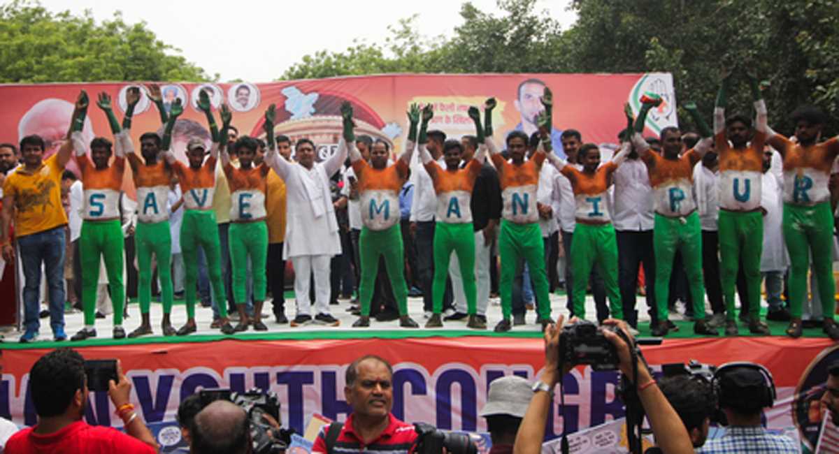 मणिपुर हिंसा को लेकर भारतीय यूथ कांग्रेस ने जंतर-मंतर पर किया विरोध प्रदर्शन